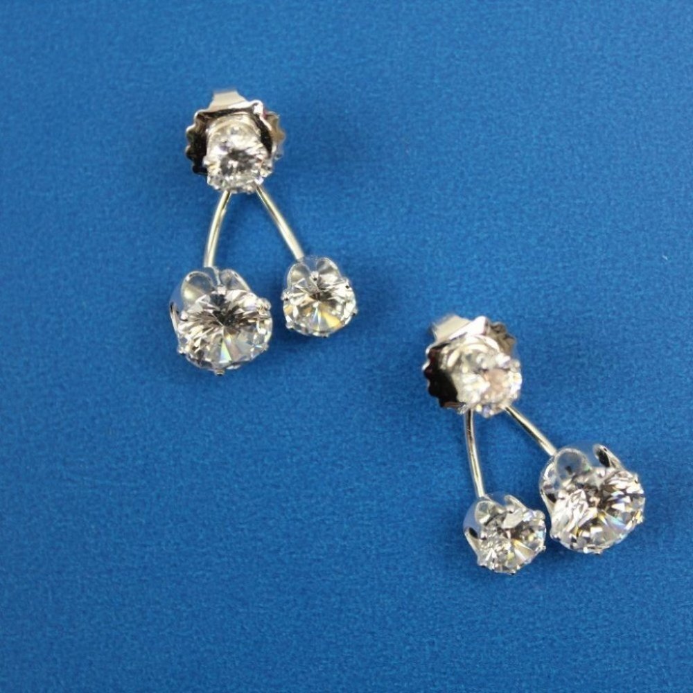 Inc Silver-Tone Cubic Zirconia Double-Stud Earring